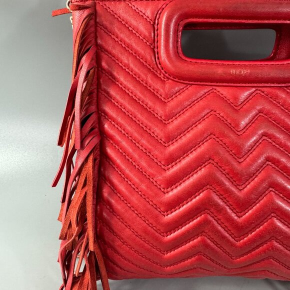 Maje Red Leather Fringe Handle Bag/Shoulder Bag - Picture 8 of 15